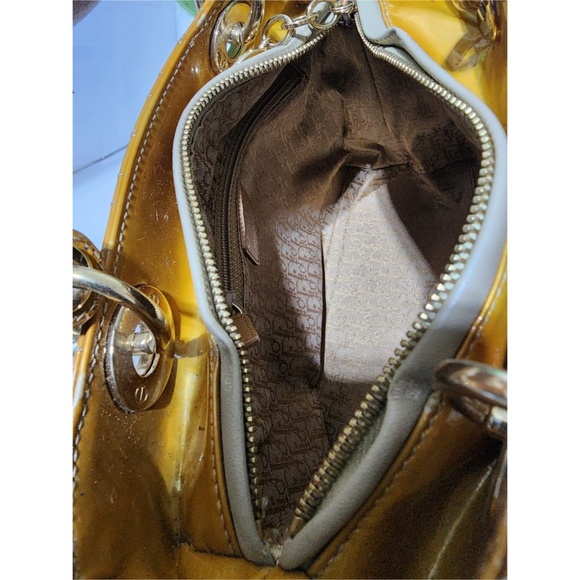 Authentic CHRISTIAN DIOR Patent Cannage Stitched Medium Lady Dior Tote Bag Gold - Picture 7 of 8